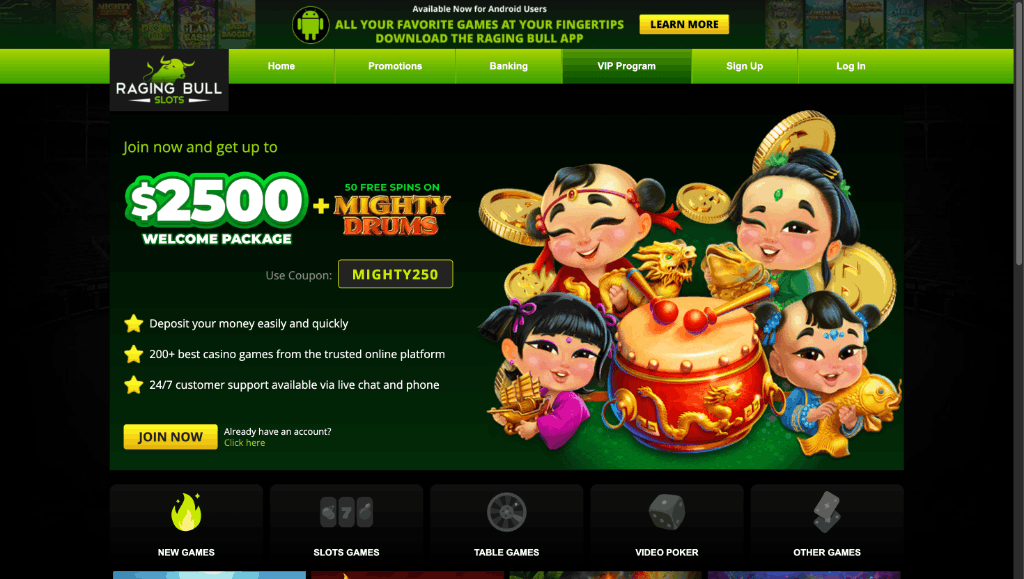 Raging Bull online casino screenshot